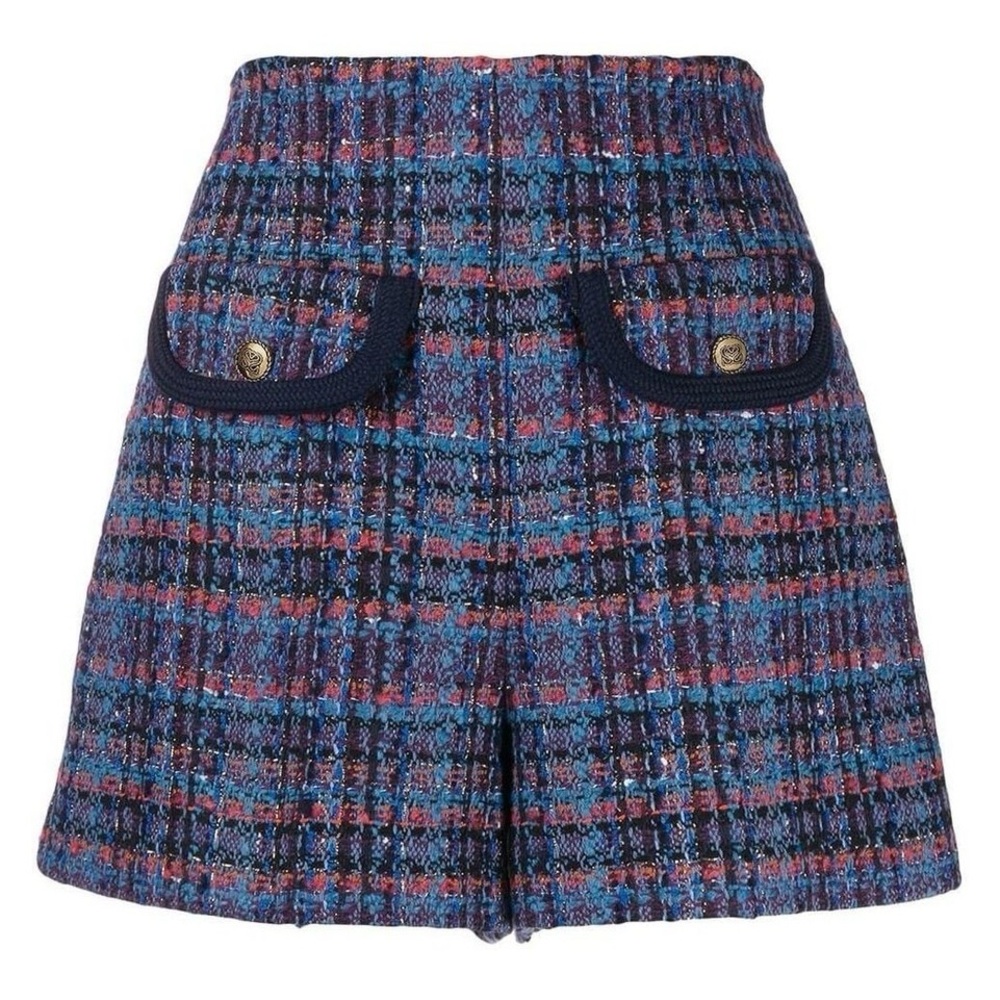 Sandro Blue and Red Plaid High Waist Shorts